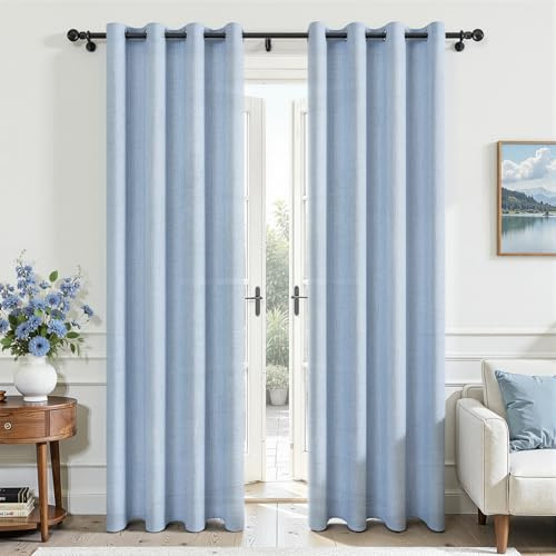 MRTREES Vorhang Leinenoptik mit Ösen Halbtransparent Ösenvorhang Blau 2er Set 225 cm Lang 140 cm Breit, Leinen Gardinen Lichtdurchlässig für Wohnzimmer Modern Schlafzimmer Kinderzimmer