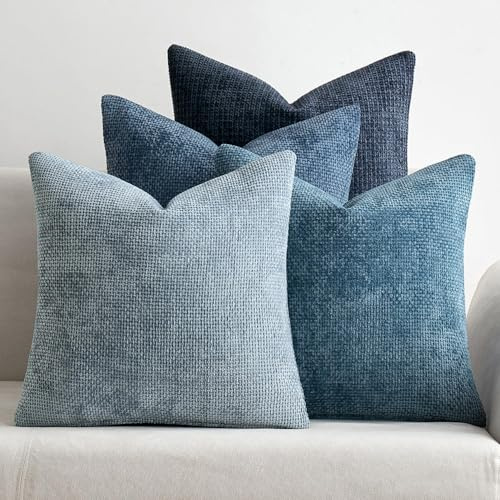 MIULEE Kissenbezug 50x50 cm Chenille Sofakissen 4er Set Blau Dekokissen | Zierkissen für Wohnzimmer Schlafzimmer Kinder Büro Deko Bezug Sofakissenbezug Weicher Couchkissen