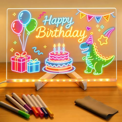 2 Stück Leuchtendes LED Zeichenbrett für Kinder, 30 * 20 CM LED Notiztafel | Mit 12 Stift & 2 Verstellbarem Ständer, Abwischbarer Acryl Transparente Maltafel Kinder Wunschstern Zeichentafel