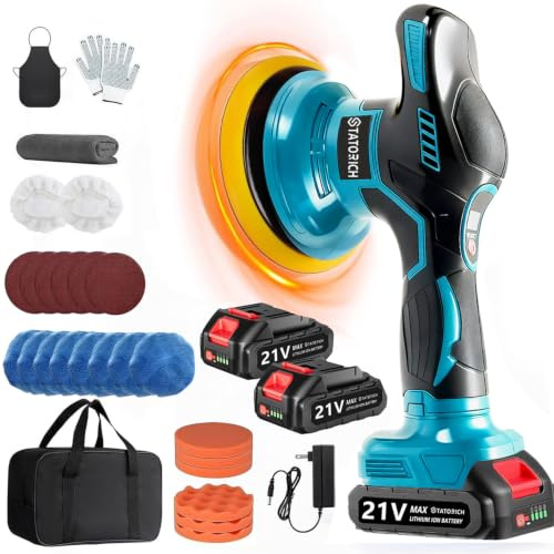 Akku Poliermaschine Auto für Makita 18V,150mm Exzenterpolierer mit 2×21V 2000mAh Batterien, 27-tlg Polierset, 6 Geschwindigkeiten bis 5500RPM, Kabellose Auto poliermaschinen, polishing machine