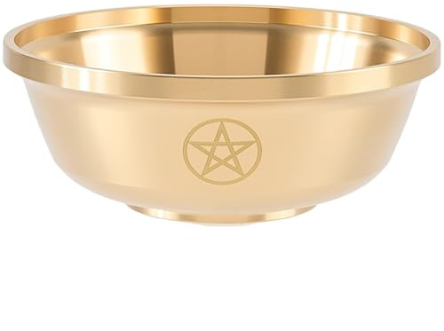 CREATCABIN Cuenco de Ofrendas Star Rituals de Latón Dorado para Oraciones Cuenco de Agua Bendita Portavelas Porta Baratijas Cuencos para Guardar Joyas para Meditación Quemador Incienso 9 x 9 x 3.4cm