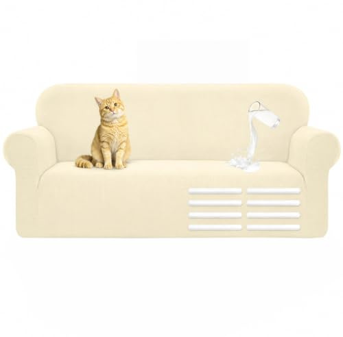 Hengrongshen Couch Überzug L Form, Universal Sofahusse 1/2/3/4 Sitzer mit Wasserdicht & Anti-Falten, Sofa Überzug für Sofa Cover L Shape, U Shape, Universal Sofaüberzug (2 Sitzer, 130-180cm, Beige)