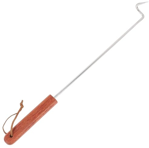 Mikinona Gancio per Barbecue in Inox con Manico Ergonomico in Legno Pregiato Gancio Gira Bbq Resistente per Grigliate all Aperto di Bistecca Pesce Pollo e Verdure