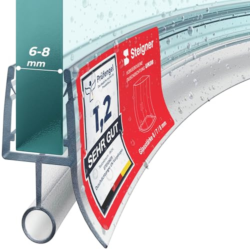 STEIGNER Duschtürdichtung gebogen UK08 60 cm (1 Stk.) Transparent - Duschdichtung für Runddusche oder Duschkabine Viertelkreis mit Duschtür 6-8 mm - Flexibles Material, Wasserdicht, Einfache Montage