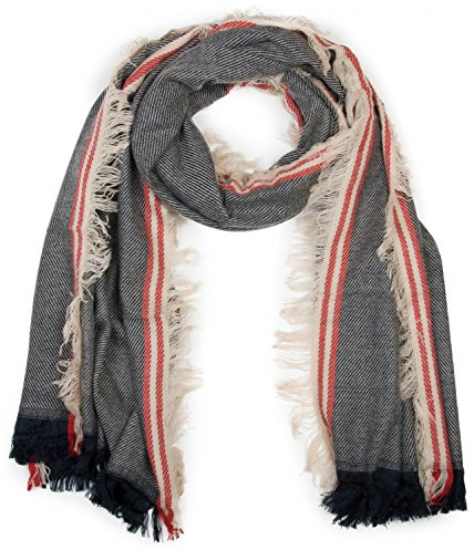 styleBREAKER bred XXL halsduk, runt med korta fransar, ränder mönster och kontrasterande ränder, unisex 01018140, Svartvit kräm, One size