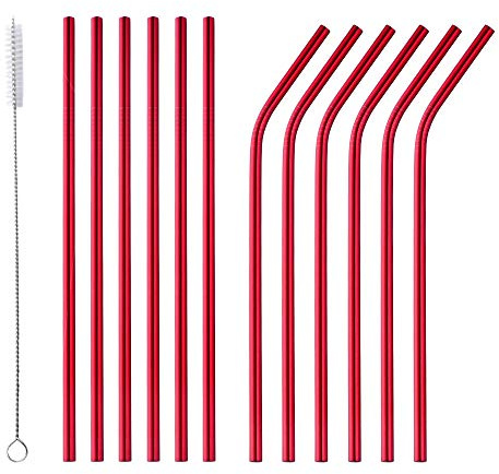 Reusable Metal Straws Stainless Steel Drinking Straws (red Straws, 12pcs)