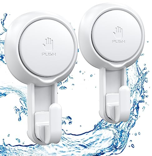 Luxear Ganci Ventosa Bagno 2 Pezzi, Senza Foratura e Senza Ruggine Gancio a Ventosa per Piastrelle, Appendino da Doccia Super Portante da 5KG per Cucina Parete Doccia Vetro Piastrelle, Bianco