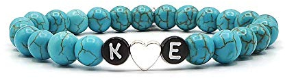 KARDINAL WEIST Howlith Partnerarmband, Armband mit Buchstaben und versilberten Herz Personalisiert, Personalisierbare Perlen Armbänder für Pärchen