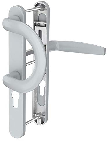 Langschildgarnitur Silber pulverbeschichtet 92mm Schmalrahmengarnitur PZ Wechselgarnitur Nebeneingangstür Haustür (Bügelgriff/Drücker, Türstärke 55-70mm)