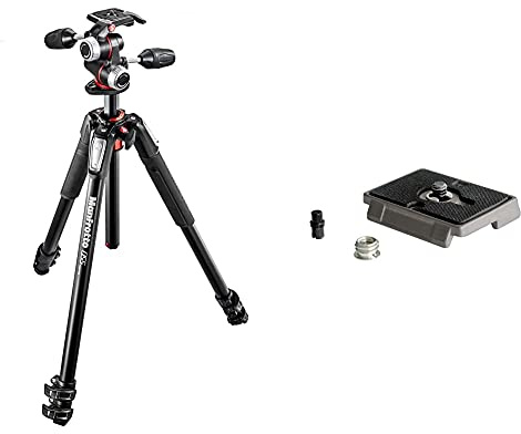 Manfrotto 055 professionelles Fotostativ mit 3 Auszügen (3-Wege Neiger und horizontaler Mittelsäule, Spiegellos bis 8 kg, MK055XPRO3-3W) & 200PL Schnellwechselplatte (Schwarz)