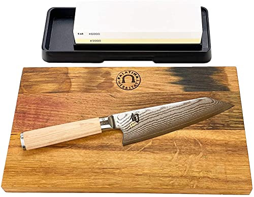 KAI Shun Classic White Kiritsuke DM-0777W, limitiertes Kochmesser + handgefertigtes Eichenbrett+ KAI-Schleifstein AP-0316