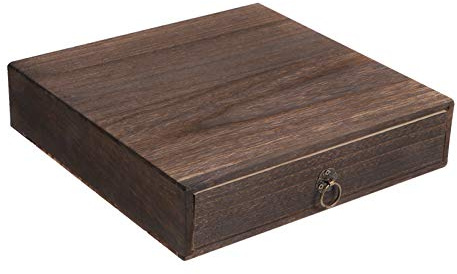 Cabilock Rustic Solid Wood Single Desktop Drawer – Vintage Apothecary Style Monitor Stand & Desk Organizer, Distressed Wood Storage Box for Office Supplies, Jewelry & Crafts (Coffee)