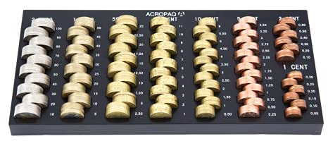 ACROPAQ Münzzählbrett - 30.6 x 14.9 x 2.2 cm, 8 Fächer mit Ableseskala, für alle Euro und Cent Münzen - Zählbrett für Münzen, Münzsortierer, Münzbrett, Geldzählbrett, Kleingeld Sortierer - ACCT1
