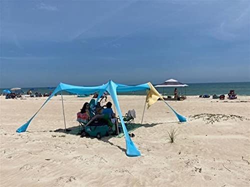 YINHA Waterproof Sunscreen Beach Umbrella,Family Tent SunshadeUPF50+, Ground Pegs and 4 Stability Poles, for Fishing, Backyard, Camping and Outdoors（Blue）