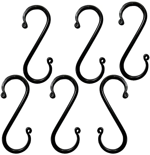 Saving Shepherd 6 Wrought Iron S Hooks - 5 Hand Forged with Scrolls (Set of Six) by Amish Blacksmith Lancaster Pennsylvania USA