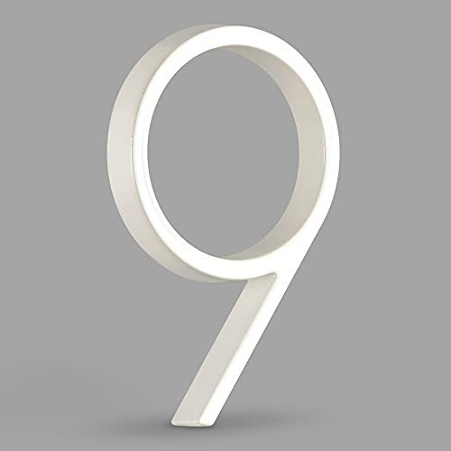 HASWARE Floating House Number Sign: 5 inch Modern Door Signage - Striking for Street Home Address Numerals (9, White)