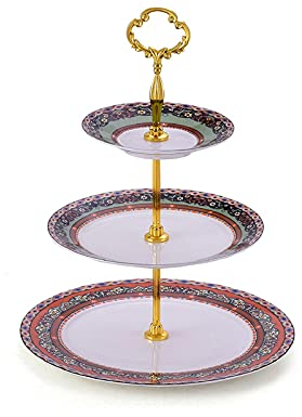 Alzatina per dolci Stand della torta creativa con manico a tre strati in ceramica Bastry Bastry Pomeriggio Europeo Pomeriggio Tè Cupcake Stand Staccabile Tavolo dessert Alzata per Torta