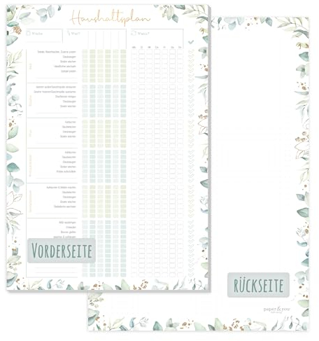 paper&you® Haushaltsplan Block A4 Blattgold Putzplan für Familien oder WGs, 50 Blatt - alle helfen mit den Haushalt zu organisieren - klimafreundlich & nachhaltig