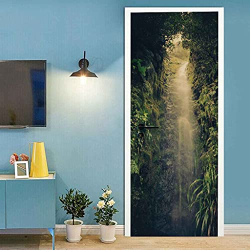 JGCAI Türtapete 3D Selbstklebend Wasserfall Höhlenlandschaft Türposter Türaufkleber Innentür Wohnzimmer Schlafzimmer Badezimmer Wasserdicht Abnehmbare Türdeko Vinyl Wandbild Fototapete 90x200cm