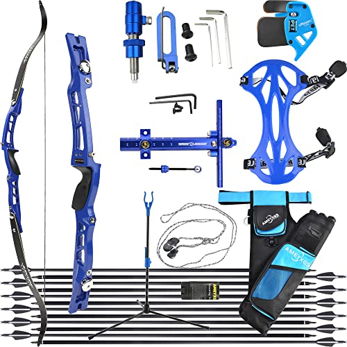 wolfman Recurvebogen Set Erwachsene 20-40 lbs ILF Interface Bogengriff Bogenschießen Set Pfeil Bogen Set Jagdbogen Set Langbogen Recurve Bogen für Rechte Hand Outdoor Training Schießen (20Lbs, Blau)