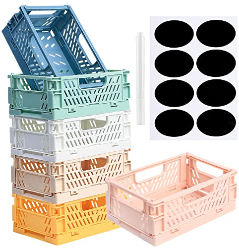 6 Stk Faltbare Mini Aufbewahrungskiste, Kunststoff Klappkisten, Falten Aufbewahrungskorbe, Klappbox Organizer Klein, Stapelbare Lagerkästen für Regal Küche Schlafzimmer Badezimmer Büro