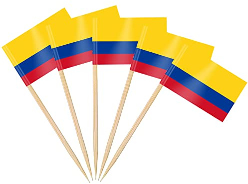 AhfuLife Palillos con Banderas de Colombia, 200 Piezas Banderas de Palillos de Dientes de Colombia para Decoraciones de Eurocopa, Cóctel, Sándwiches, Pastelería, Pastel, Frutas, Fiesta, Cupcakes