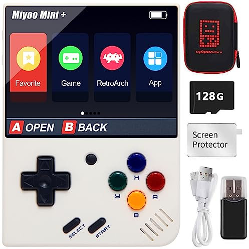 Console de Jeu Portable Miyo Mini Plus, Carte TF 128G avec 15000 Jeux Classiques, Console de Jeu d'Arcade avec écran de 3,5 Pouces, Prise en Charge du Matchmaking en Mode Hotspot WiFi (Blanc, 128g)