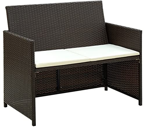 Homgoday Gartensofa 2-Sitzer mit Polstern Gartenlounge Sofa Gartenbank Sitzbank Gartenmöbel Sofa Loungesofa Gartenmöbel Sitzgruppe für Garten Terrasse Balkon Braun Poly Rattan