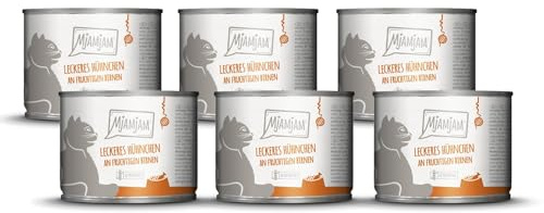 MjAMjAM – Premium Nassfutter für Katzen - leckeres Hühnchen an fruchtigen Birnen 200g, 6er Pack (6 x 200g), naturbelassen mit extra viel Fleisch