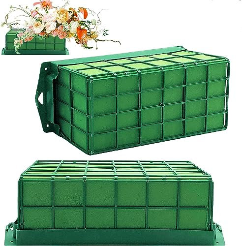 MEETOZ 2 Pieces Floral Foam Cage, Rectangular Flower Foam Holder, Wet and Dry Floral Foam for Fresh and Artificial Flowers, for Wedding Floral Arrangements, Home Decoration
