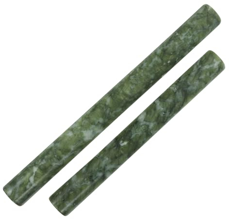VINTORKY 2 Stück Teigroller Aus Natürlichem Jade Marmor Rutschfester Küchen Teigroller Für Gebäck Pizza Und Nudelteig Antihaftend 26cm 21cm