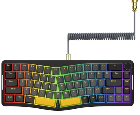A.JAZZ AKS068 Kabelgebundene mechanische Gaming-Tastatur mit Spiralkabel,Alice 68-Layout mit Dichtungsmontage&CNC-Knöpfen,brauner Hot-Swap-Schalter,programmierbarer VIA-Treiber,RGB-Beleuchtung-Schwarz