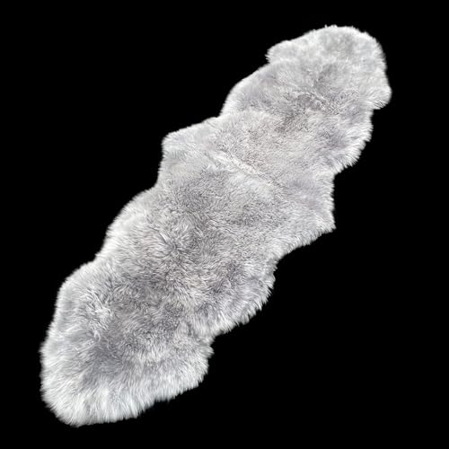 WL&ALLEN Großer Schaffell-Teppich, echter dicker und üppiger 7,6 cm Flor, luxuriöses australisches Pelz, große Schaffell-Wolle, Doppelfell, 70 x 180 cm, Grau