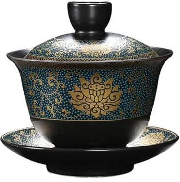 BAYAJIAZ Keramik-Teetasse, chinesische Gaiwan-Teetasse, elegante schwarze Teetasse, Keramik-Teetassen für Kollegen, Freunde, Verwandte, Geschenke, Büro, chinesische Teeschale