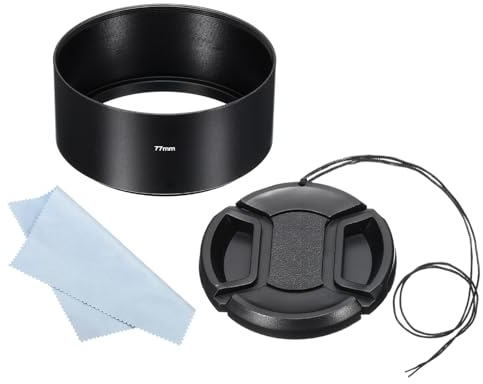 PATIKIL Parasol de 77mm Superficie Esmerilada de Enfoque Largo Interior Antirreflectante con Tapa de Objetivo de 82mm y Paño de Limpieza para Lente de Cámara Negro