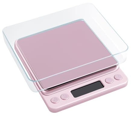 Balance de cuisine numérique 3000 g/0,1 g de haute précision avec écran LCD rétroéclairé en acier inoxydable multifonction avec 2 plateaux de pesage piles incluses (rose, 3 kg/0,1 g)