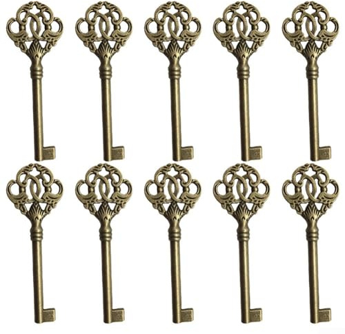 Hasaller Antikes Schrankschloss, Vintage-Stil, Legierung, Schlüssellochköpfe, Vintage-Stil, offener Skelettschlüssel, Bronze, antikes Schranktürschloss, Ersatzschlüssel für Kleiderschränke,