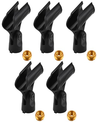 HONSNKS 5 Stück Universal Mikrofon Clip Halter für Mikrofonständer, Wireless Mic Holder Klemme, Verstellbare Mikrofonhalter mit 5/8 Zoll Stecker auf 3/8 Zoll Buchse Mutter Adapter, Schwarz