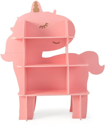 DREAMADE Kinderregal mit 2/3/4 stufigen offenen Ablagen, Spielzeugregal Kinderzimmerregal Aufbewahrungsregal, Kinder Bücherregal für Kinderzimmer Spielzimmer Holz (Rosa-Einhorn)