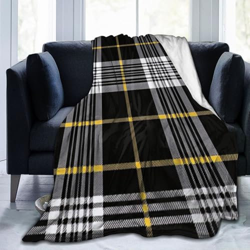 Mexpekil Schwarze, karierte Decke, weiche, gemütliche Überwurfdecke, flauschige Flanell-Fleecedecke für Sofa, Bett, Camping, Reisen, 102 x 76 cm