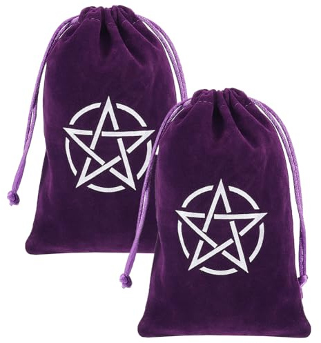 CREATCABIN 2 lila förvaringsväska för tarotförpackning sammetspåsar med dragsko för Pentagram presentkort skydd för tärning tarot häxa smycken kortficka 18 x 12 cm