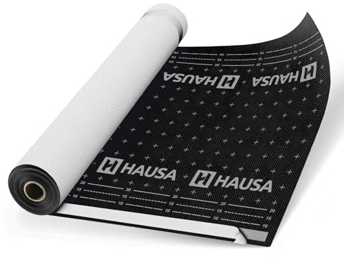 HAUSA Unterspannbahn Premium HU150 150g/m² schwarze Unterdeckbahn 37,5m² (1,5m x2 5m) mit 2 Klebestreifen, Klasse UDB/USB nach ZVDH, Schlagregensicher, Diffusionsoffen, UV-beständig