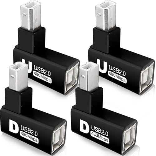 Xiatiaosann 4Pcs USB 2.0 Type-B Printer Adapter, Right Angle 90 Degrees USB 2.0 B Male to Type-B Female Printer Adapter for Scanner, Fax, Mobile HDD Printer Short Extension Cable and More(Up+Down)