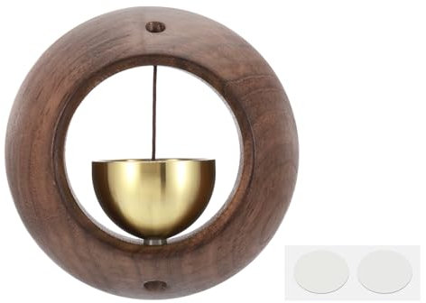 PATIKIL Timbre de Vendidor, Timbre de Puerta de Madera con Campanillas Magnéticas Timbre de Puerta de Metal con Autoadhesivo para la Apertura de Negocios, Marrón, Redondo