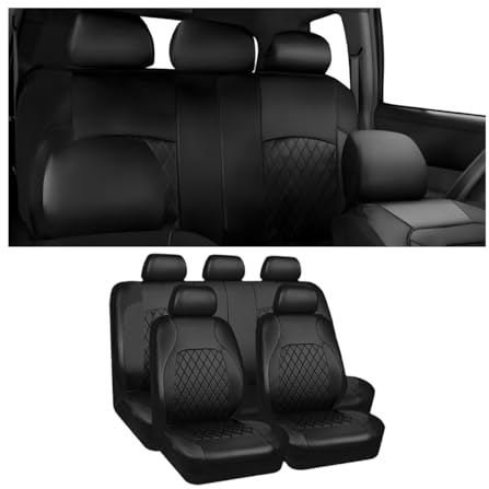 JNNJ 9 Pièces Set Complet Housses De Siège Voiture, Protection Siège Universelle en Cuir, Siège Auto Respirant Antidérapant, Housses Sièges Avant Et Arrière Voiture, Accessoire Interieur(Noir)