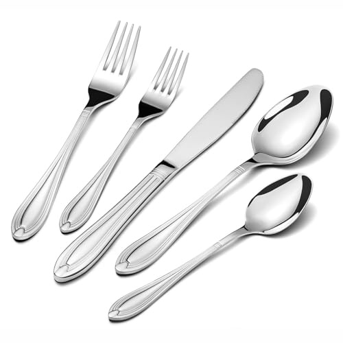 univionlions Bestickset För 4 Personer - 20-delars Polerat Bestickset, Elegantes Essbestickset Silver, Högkvalitativt Rostfritt Stålbestick Med Kniv, Gaffel Och Sked För Fest/Restaurang