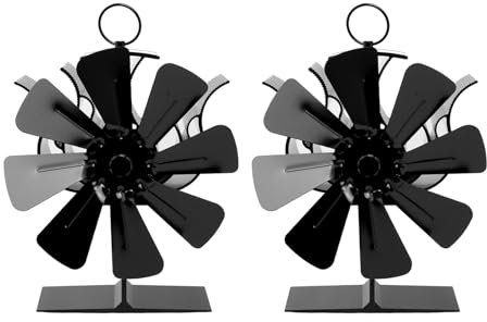 Stove Fan, 8 Blades Heat Powered Fireplace Fan Quiet Safe Burning Stove Fan Efficient Heat Distribution for Home Firewood Log Wood Burner(8 Blades 2pcs)
