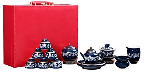 BODHIS Set da tè in Oro Dipinto a Mano, Set Completo, teiera, Tazza, Coperchio, Ciotola, Set da tè in Ceramica