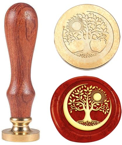 Hobbspring 1 Stück Wachssiegelstempel Mit Lebensbaum Vintage Mond Siegelwachs Stempel 30mm Abnehmbarer Messing Stempelkopf Mit Holzgriff Für Umschläge Hochzeitsdekor Zurück zur Schule