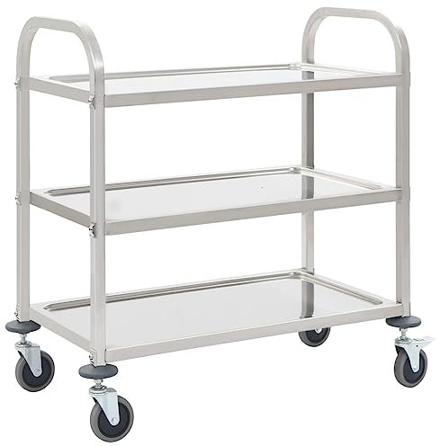 AJJHUUKI Mobili da esterno-Carrello da cucina a 3 piani 95x45x83,5 cm in acciaio inox-Gancetti